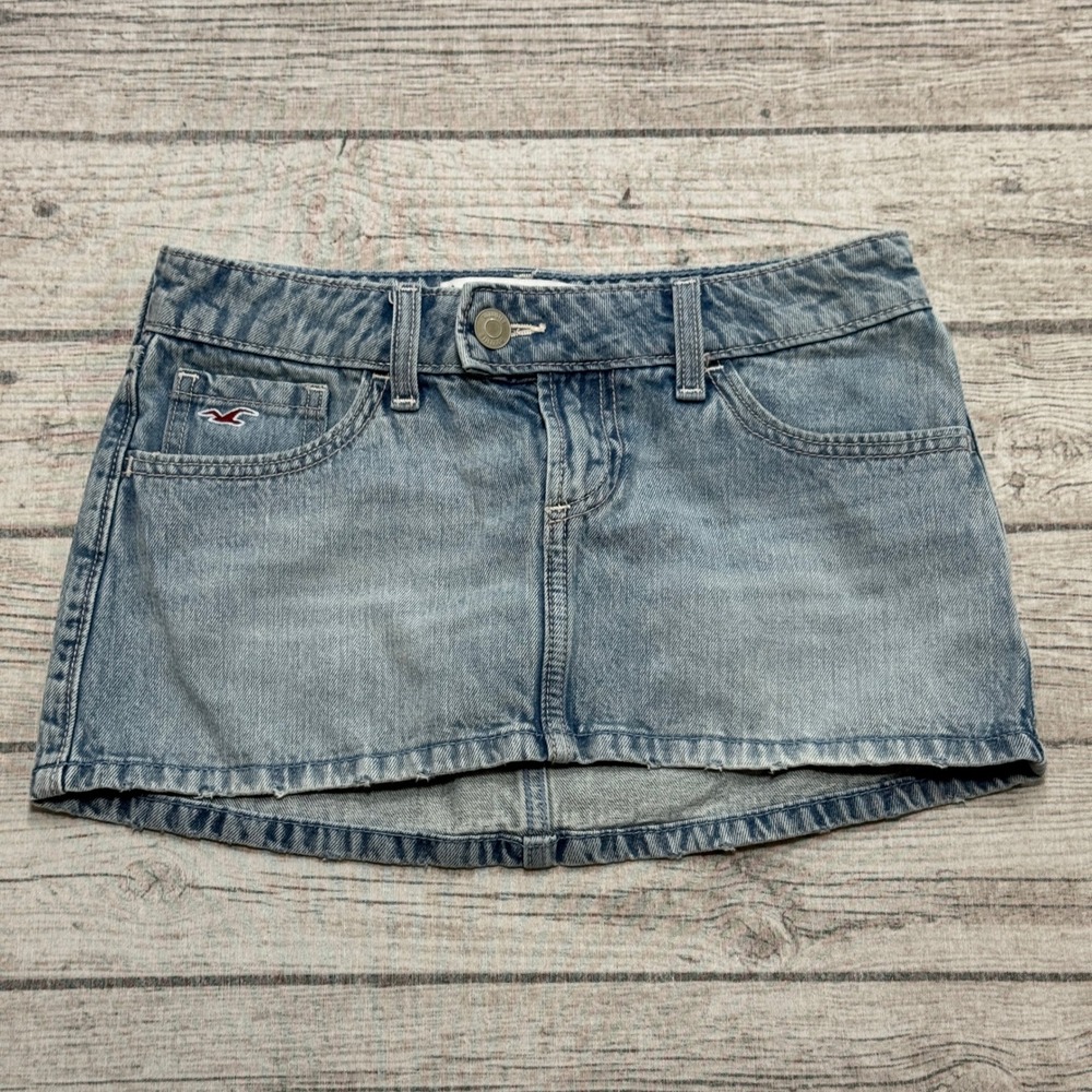 Hollister Mini Skort Women's 000/23 Blue Denim Light Wash Low Rise Festival Chic